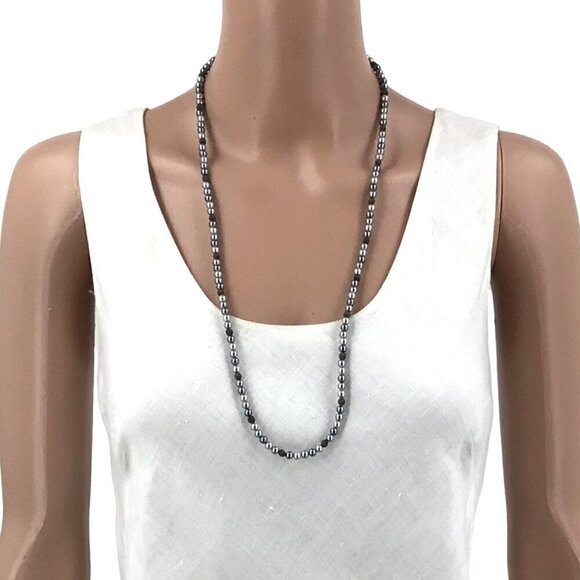 Vintage Napier Necklace Silver Gray Beaded 30 Inch Length - Picture 3 of 3